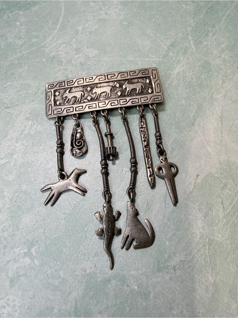 Vintage 1988 JJ Jonette Jewelry Southwestern Style Dangle Charm Brooch Pin